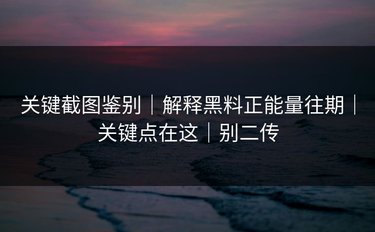 关键截图鉴别｜解释黑料正能量往期｜关键点在这｜别二传